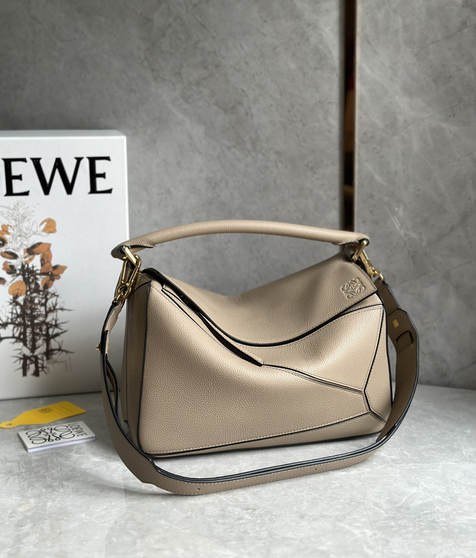 Loewe Medium Puzzle Bag in Soft Grained Calfskin Light Grey